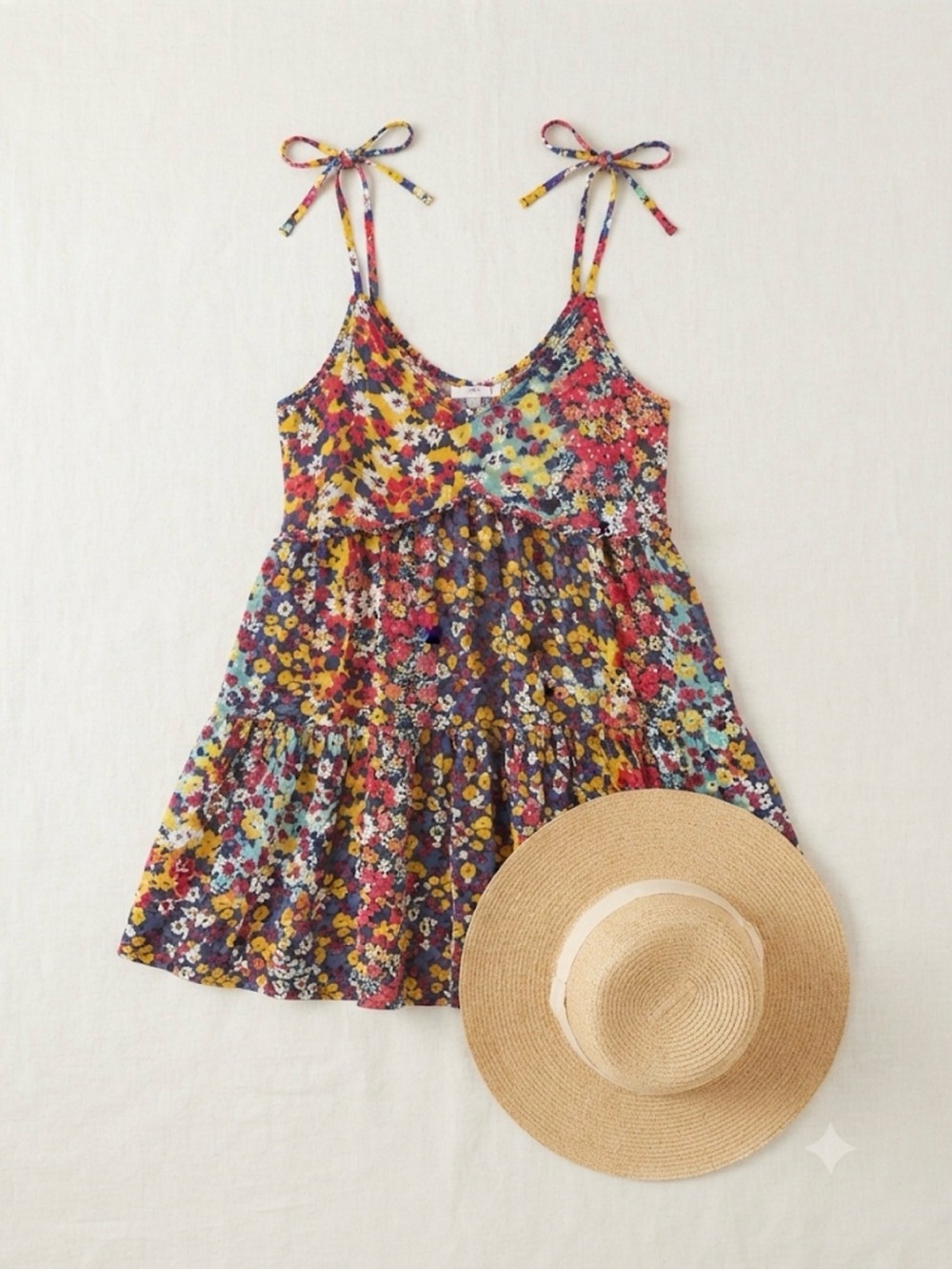 Patrons of Peace Floral Tiered Tie Strap Mini Babydoll BOHO Dress - Size Small